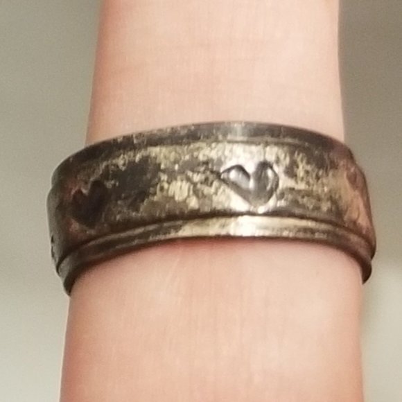 charming signed Schlang Co vtg silver ring w arrows through hearts - Picture 4 of 12
